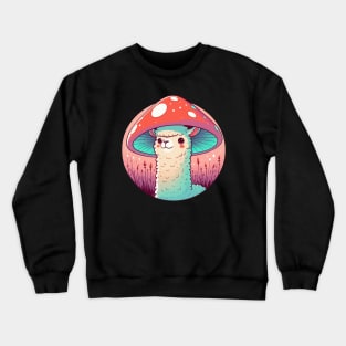Kawaii simple smiling llama in Mushroom Hat Crewneck Sweatshirt